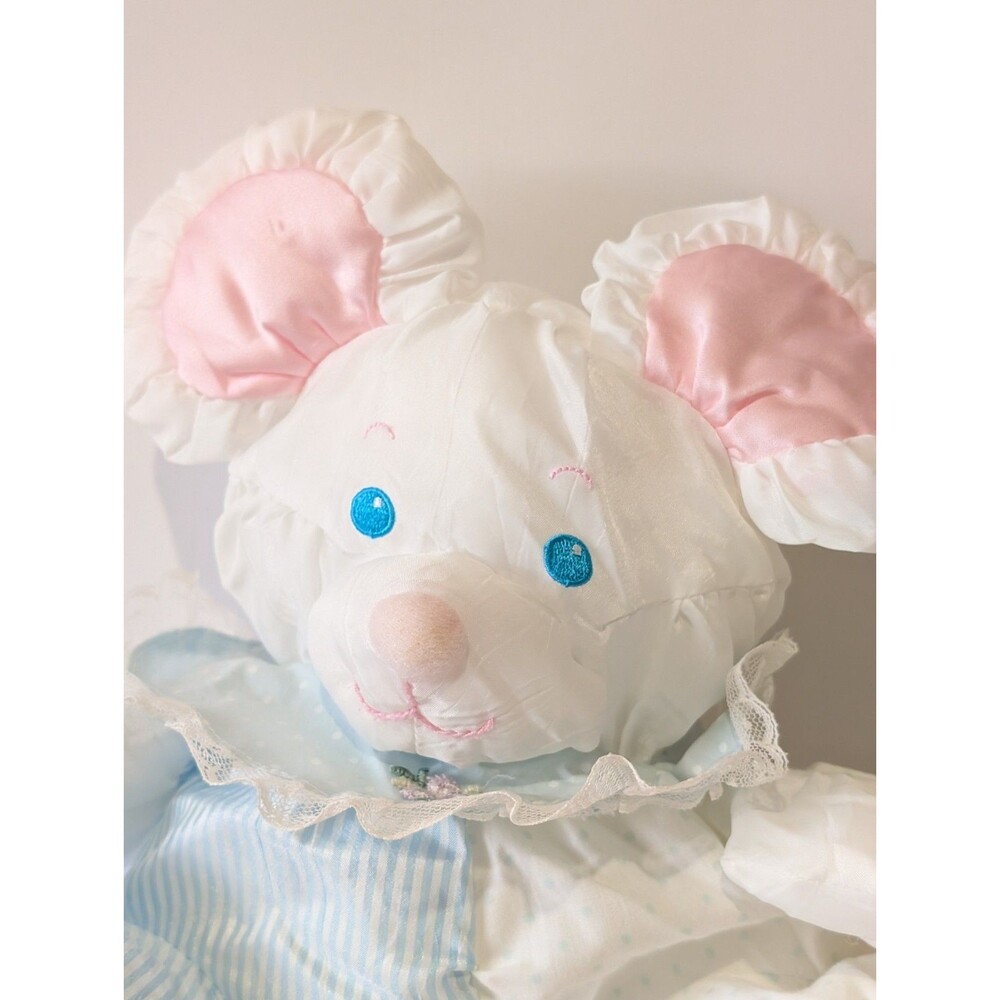 Vintage Fisher Price Puffalump #1357 Baby Mouse Pastel Blue Bib Rattle 1988 - Picture 3 of 11